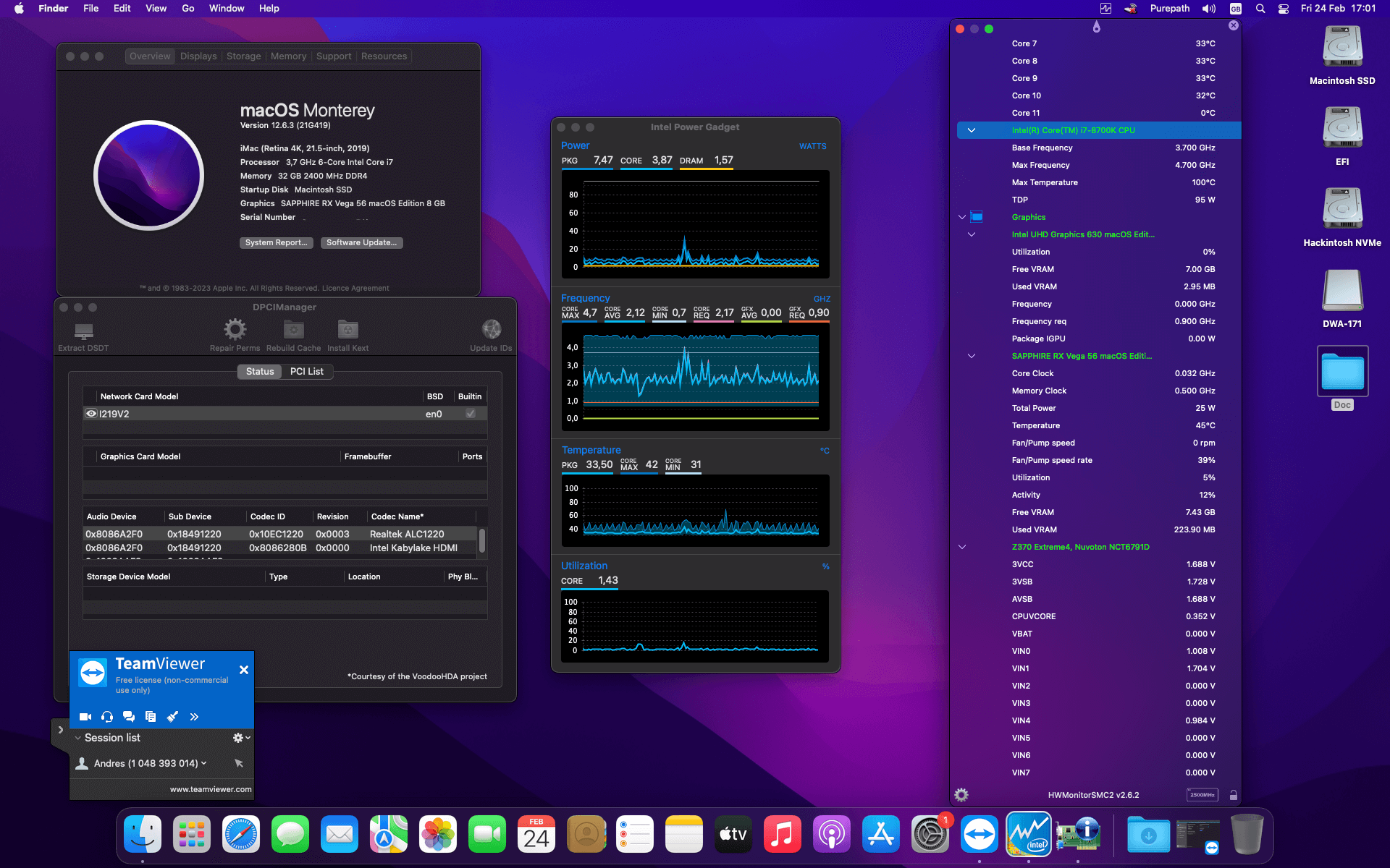 Success Hackintosh macOS Monterey 12.6.3 Build 21G419 in Asrock Z370 Extreme 4 + Intel Core i7 8700K + Sapphire Vega 56